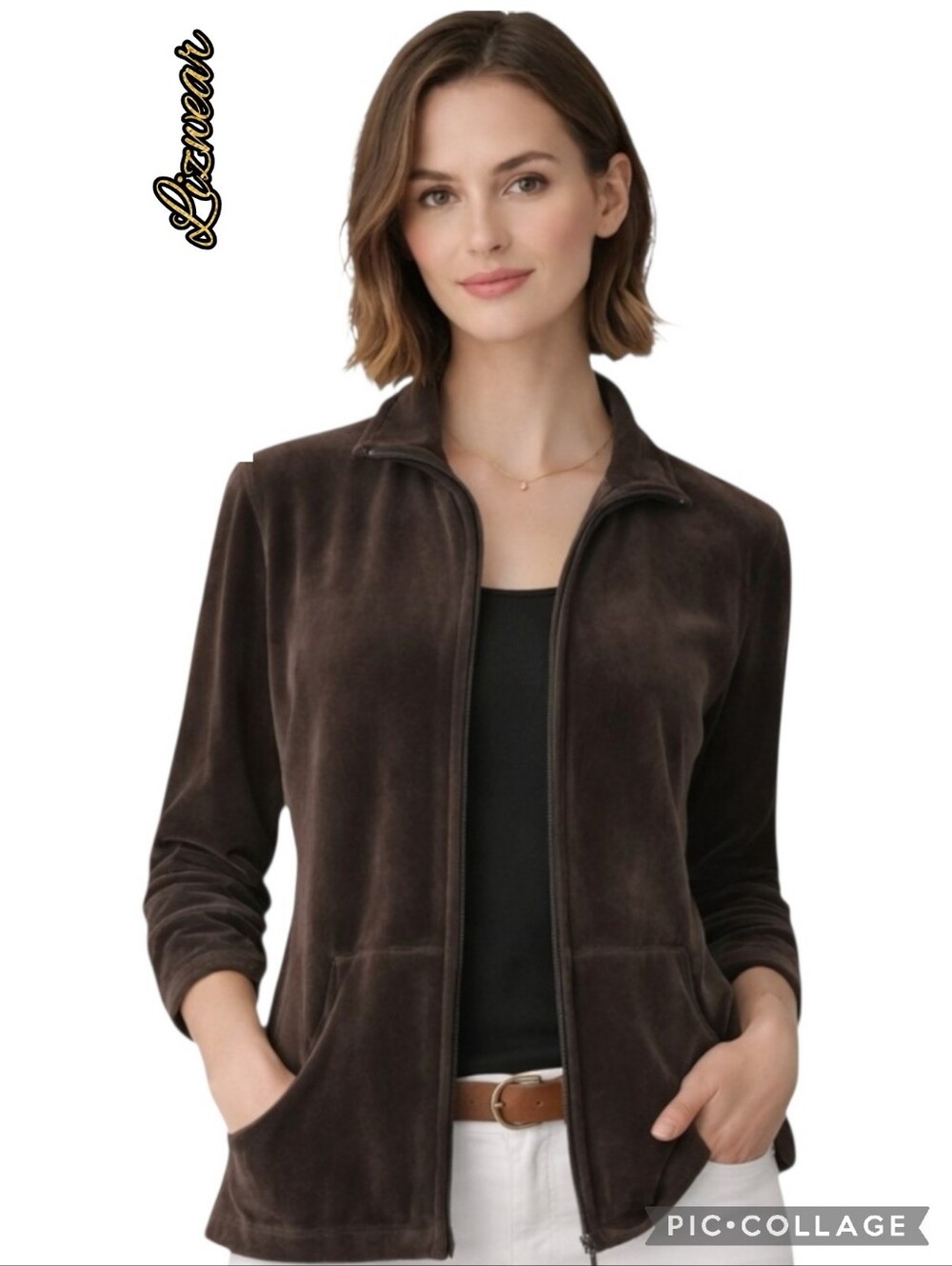 Lizwear by Liz Claiborne track velour jacket brown activewear size large